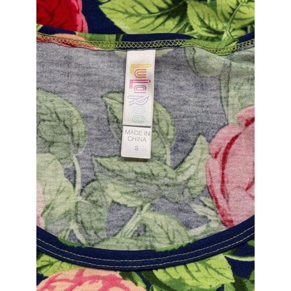NEW LuLaRoe Womens Knit Tunic Top S Short Sleeve Blue Pink Floral Scoop Neck - Picture 3 of 7
